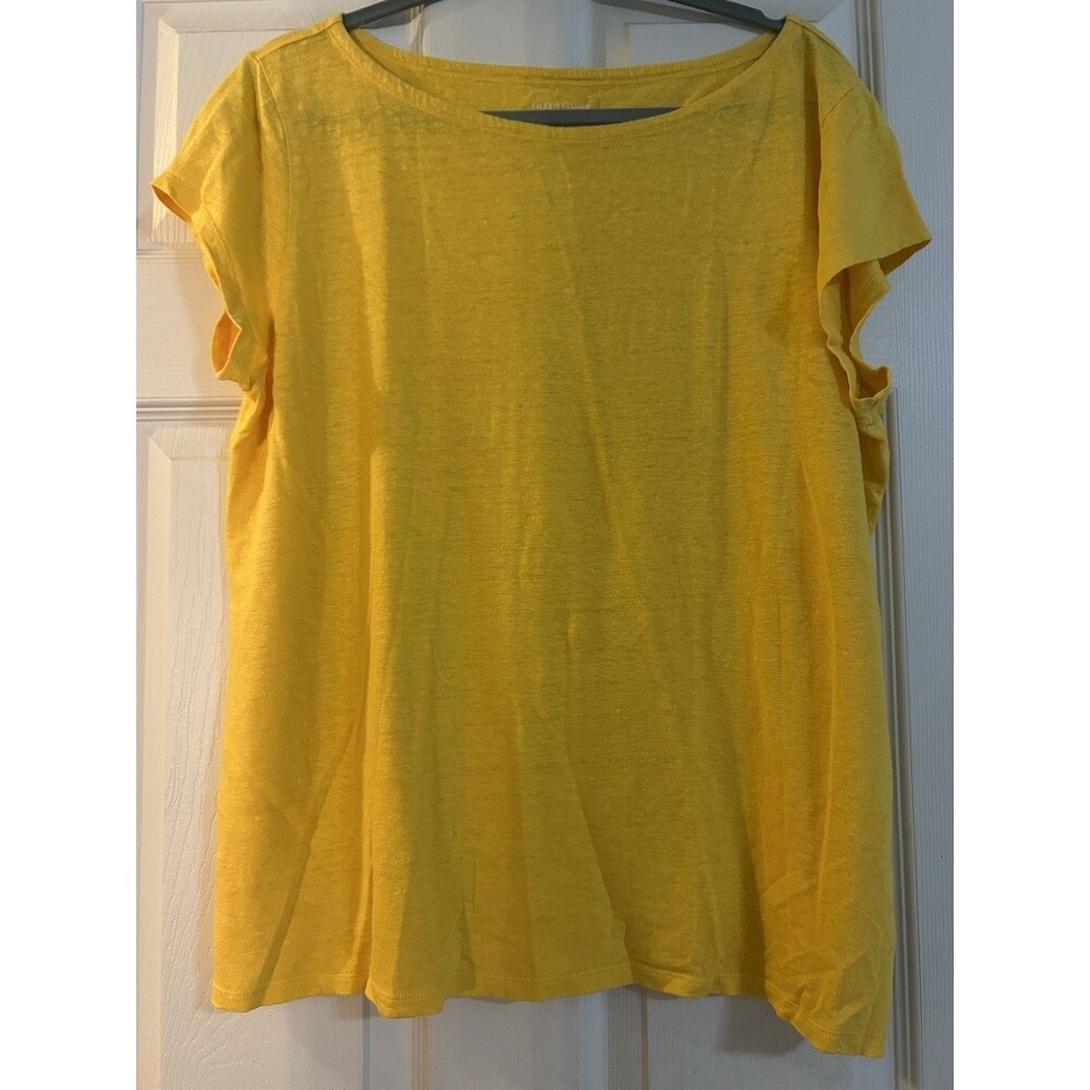 Eileen Fisher Lemon Yellow Organic Linen Short Sleeve Top Size XL Shirt Classic
